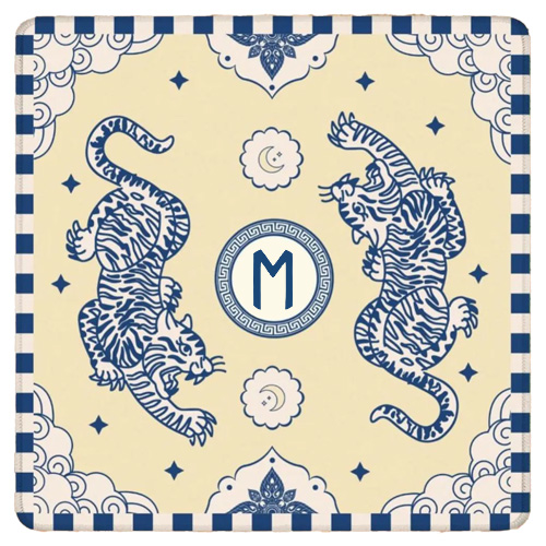 Personalized Mahjong Mat Tiger and Moon Custom Monogram Gift for Mahjong Enthusiasts