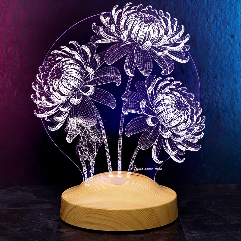Personalized Birth Month Flower Horse LED Night Light Horse Gifts for Riding Lovers and Equestrian Lovers 