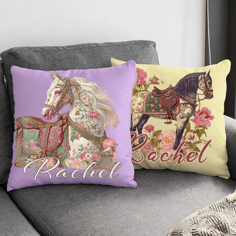 Personalized Horse Face Photo Throw Pillow Cover with Name Home Decor Birthday Anniversary Gift for Horse Owner Lover Riding Lovers Equestrian Lovers