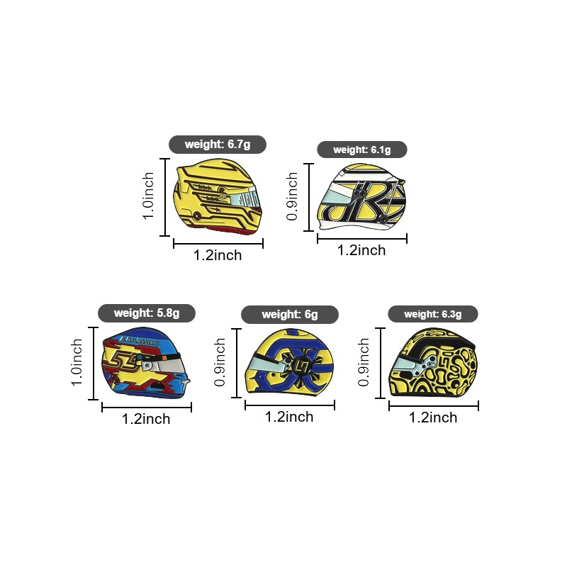 Grand Prix Racing Helmet Enamel Pin Set, Driver Helmet Fan Art Lapel Badges