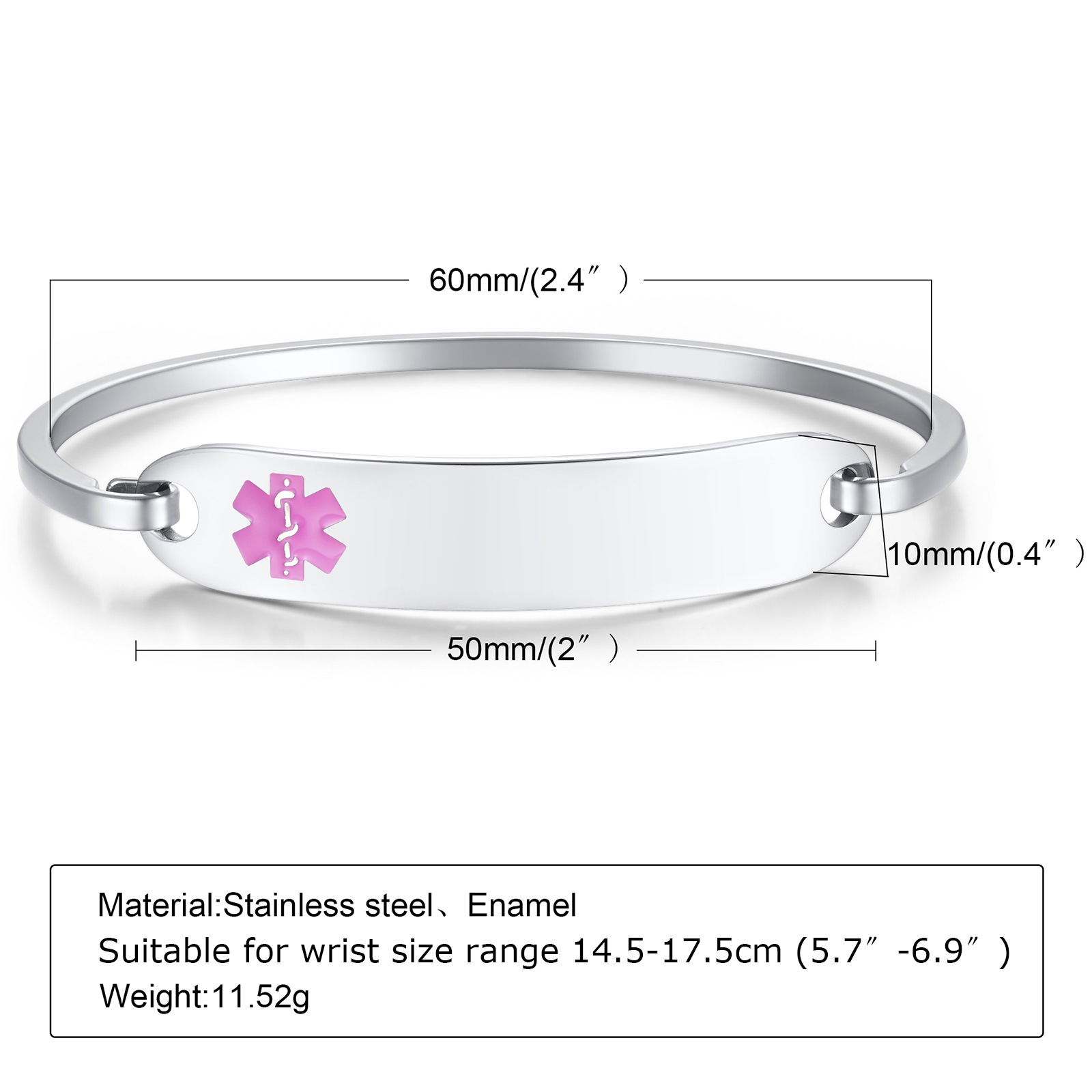 Personalized Star of Life Medical Alert ID Bracelet Emergency Jewelry Care Gift for Breast Cancer Woman