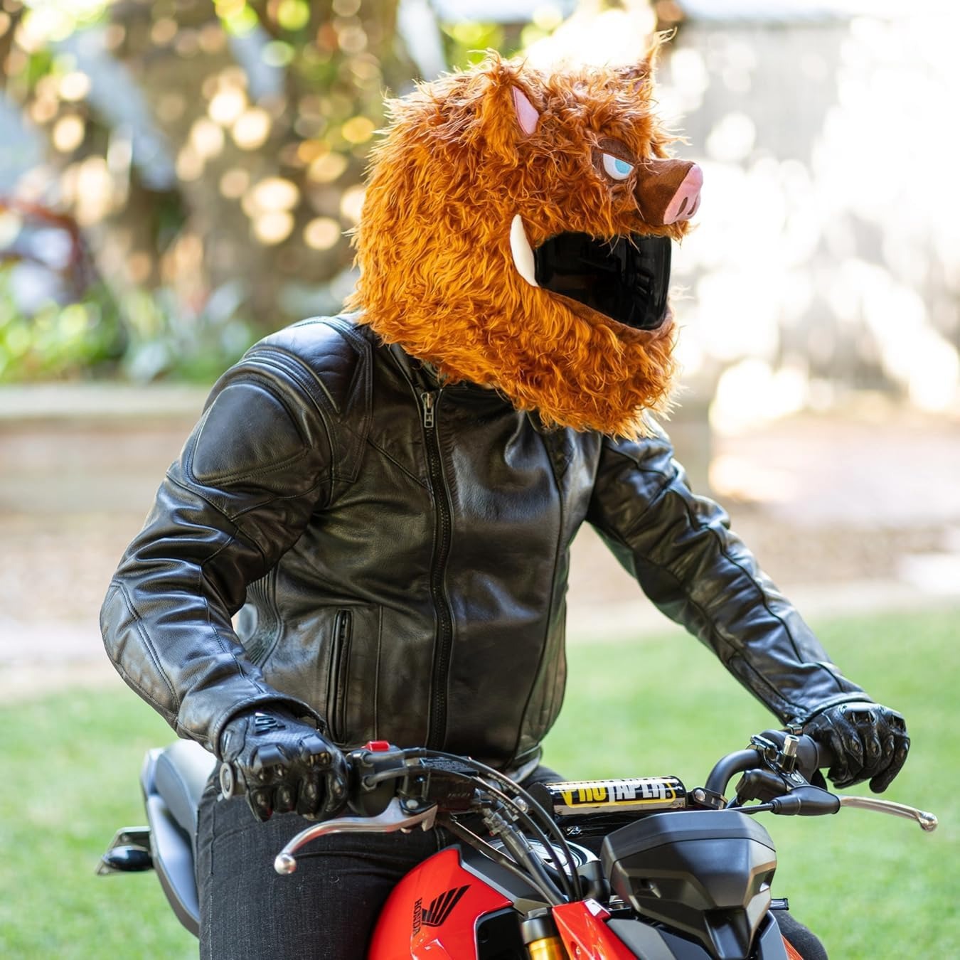 Funny Wild Boar Hog Plush Motorcycle Helmet Cover, Cartoon Animal Helmet Sleeve for Full Face Helmets