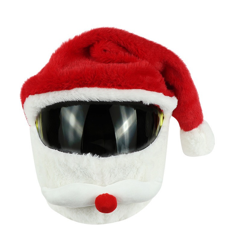 Christmas Santa Biker Helmet Cover, Festive Plush Helmet Protector, Santa Hat Helmet Skin, Holiday Gift for Motorcycle Riders