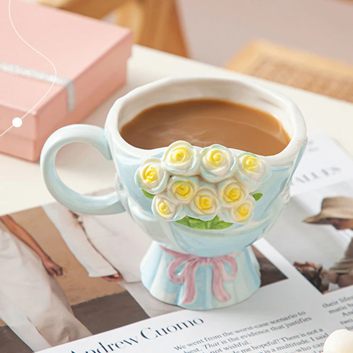 Personalized Bouquet Shaped Ceramic Mug 3D Rose Flower Design Wedding Bridesmaid Groomsman Gift Ideal For Bridal Party And Home Decor