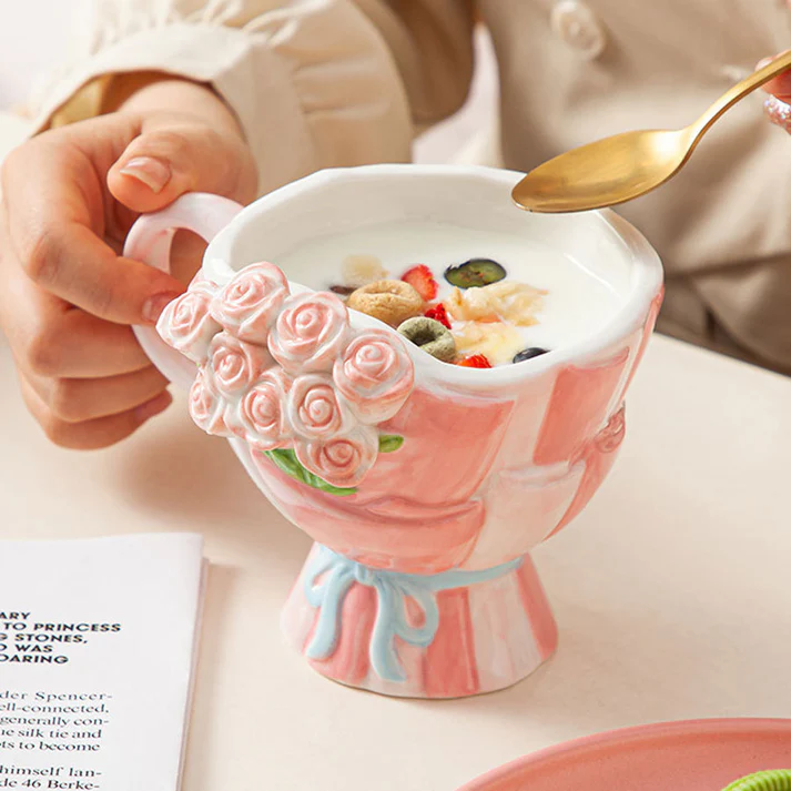 Personalized Bouquet Shaped Ceramic Mug 3D Rose Flower Design Wedding Bridesmaid Groomsman Gift Ideal For Bridal Party And Home Decor