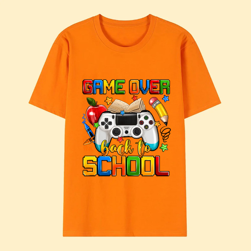 Personalized Multi-color Game Over Back To School 100 Cotton Kid T-shirt with Name School Season Gift for Girls Boys Geek Lover