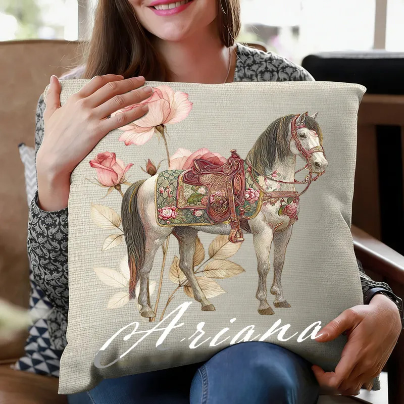 Personalized Horse Face Photo Throw Pillow Cover with Name Home Decor Birthday Anniversary Gift for Horse Owner Lover Riding Lovers Equestrian Lovers