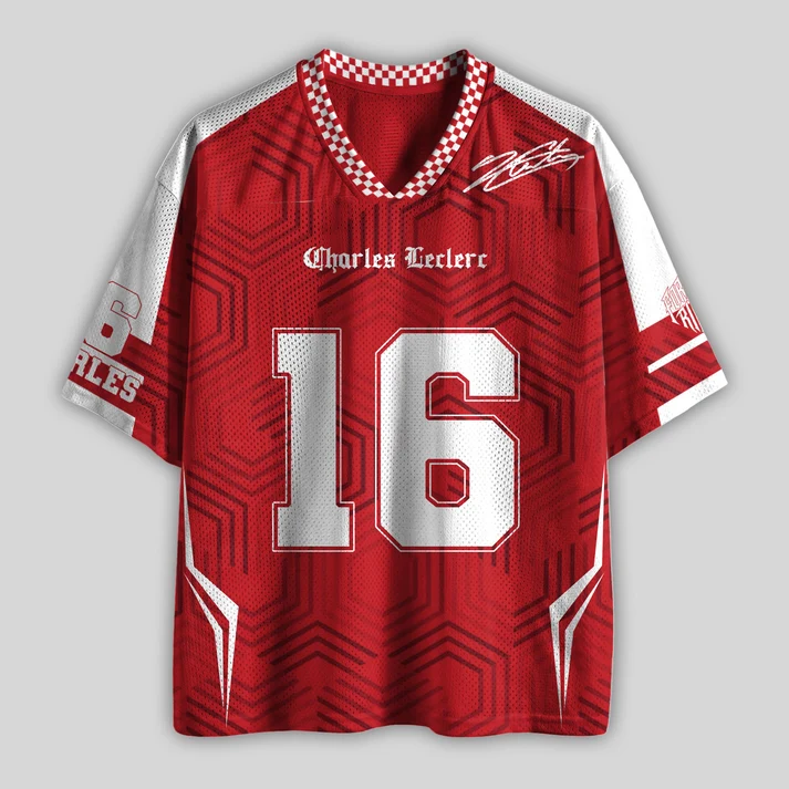 Racing Driver Mesh Jersey, Scuderia Red Streetwear Short Sleeve Tee, Motorsport Fan Oversized Mesh T-Shirt