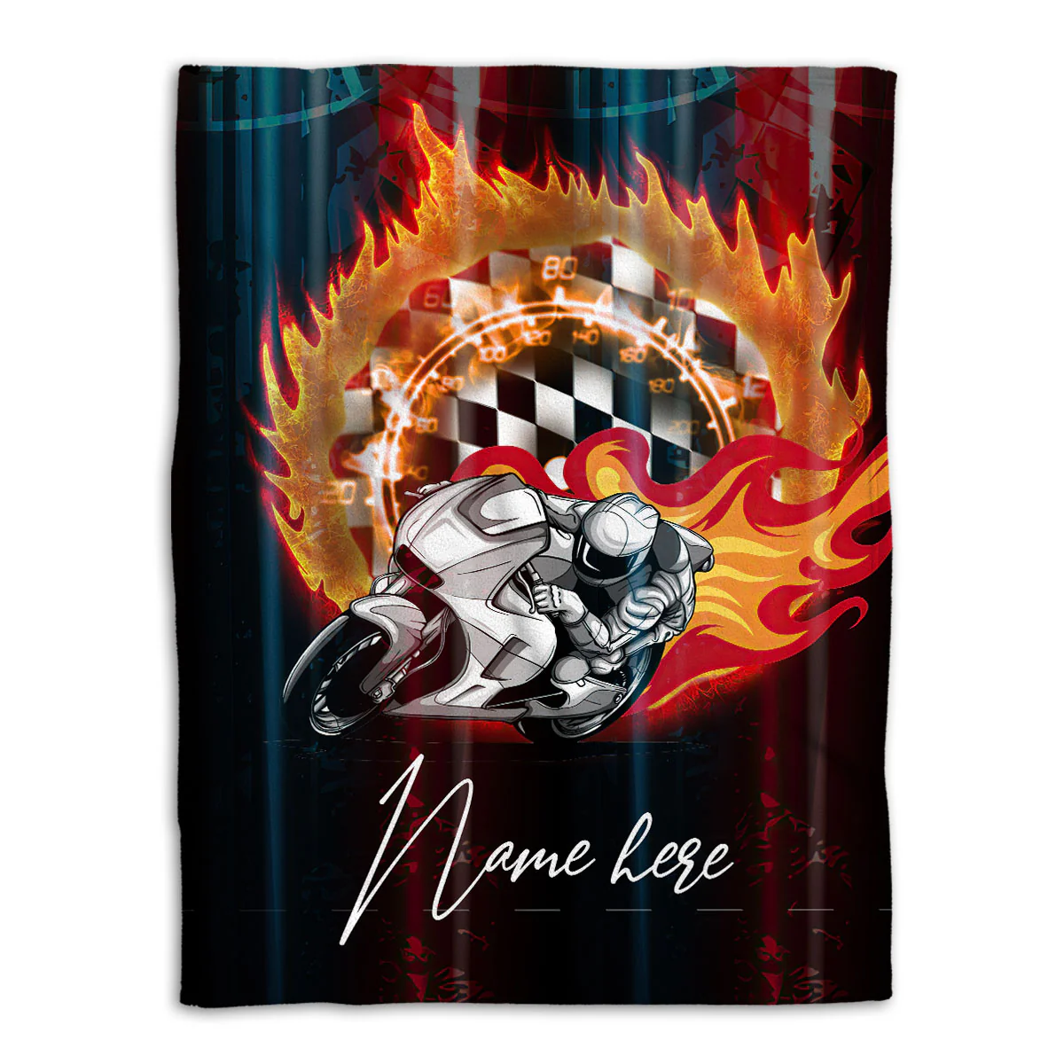 Personalized Flaming Superbike Racing Custom Name Soft Throw Blanket