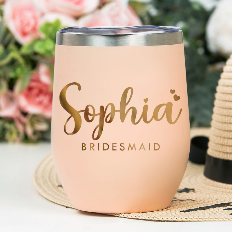 Personalized Bridesmaid Stylish Name with Heart Wine Tumbler Custom Bride Wine Tumbler Maid of Honor Bachelorette Party Favors Bridal Shower Gift
