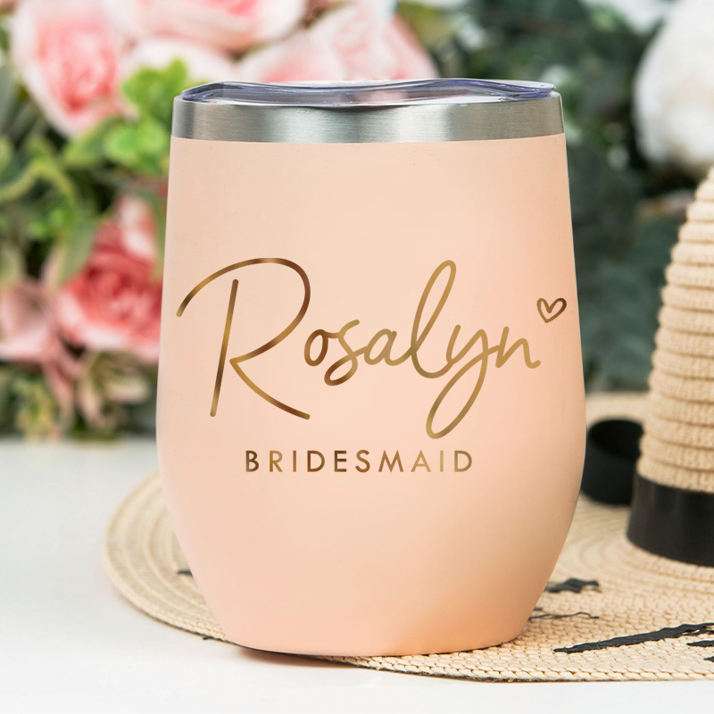 Personalized Bridesmaid Minimalist Wine Tumbler Custom Bride Name with Heart Wine Tumbler Maid of Honor Bachelorette Party Favors Bridal Shower Gift