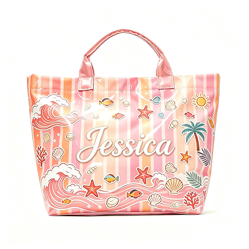 Personalized Beach Travel Waterproof Striped Tote Bag Custom PVC Pool Bag Bridesmaid Gift Future Bride Tote Reusable Shopper Bag