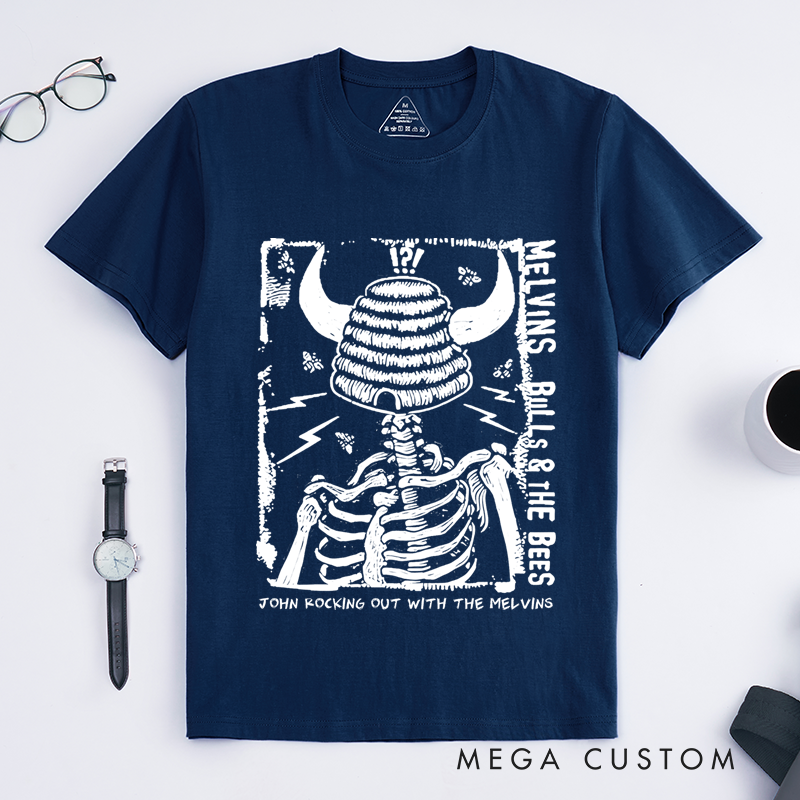 Personalized Classic T-Shirts Edgy Skeleton and Lightning Design Tee for Grunge Rock and Classic Rock and Vintage Style T-Shirt