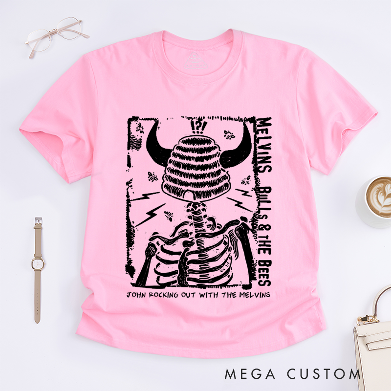 Personalized Classic T-Shirts Edgy Skeleton and Lightning Design Tee for Grunge Rock and Classic Rock and Vintage Style T-Shirt