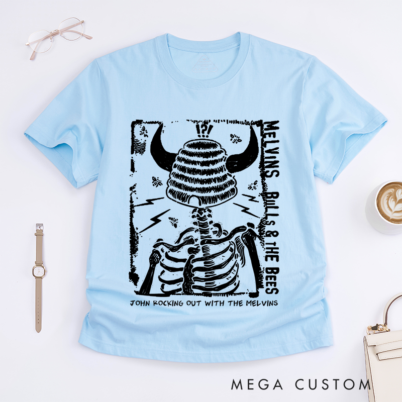 Personalized Classic T-Shirts Edgy Skeleton and Lightning Design Tee for Grunge Rock and Classic Rock and Vintage Style T-Shirt