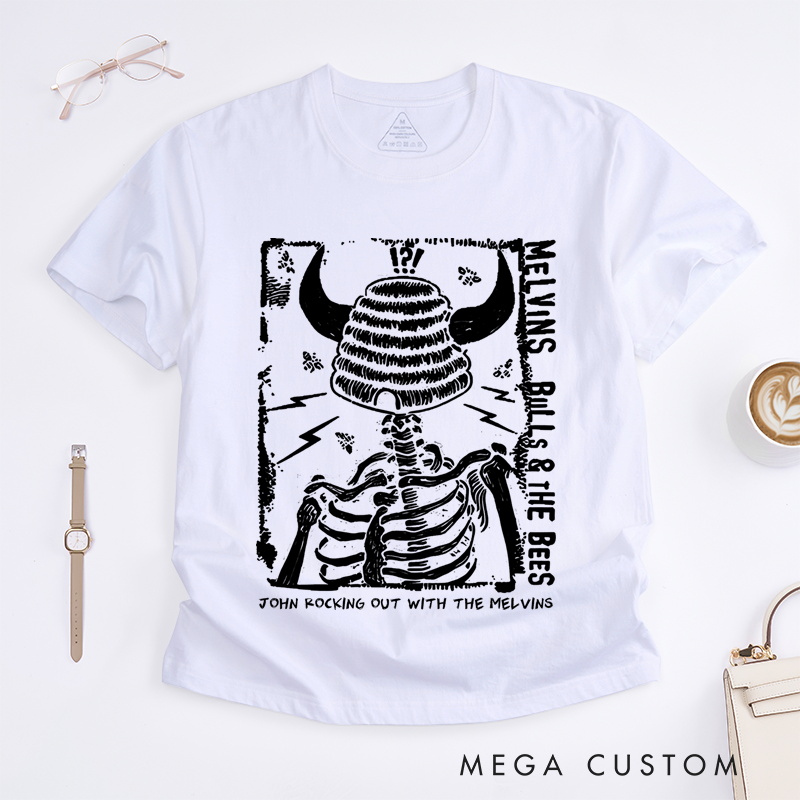 Personalized Classic T-Shirts Edgy Skeleton and Lightning Design Tee for Grunge Rock and Classic Rock and Vintage Style T-Shirt