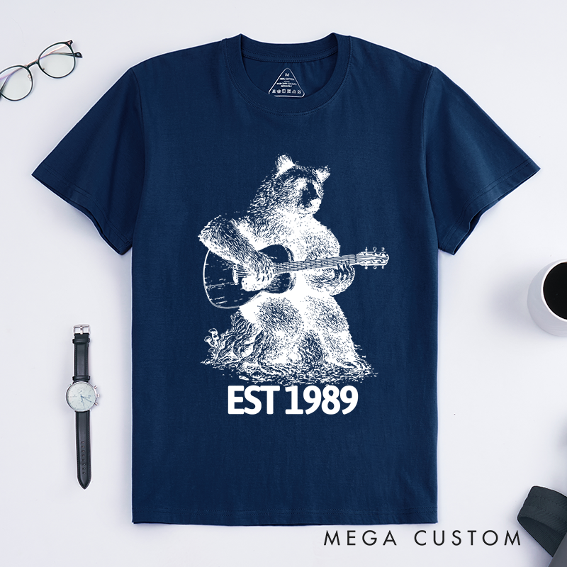 Personalized Classic T-Shirts Bear Playing Guitar Shirt Bear and Music Gift for Guitar Player Tee