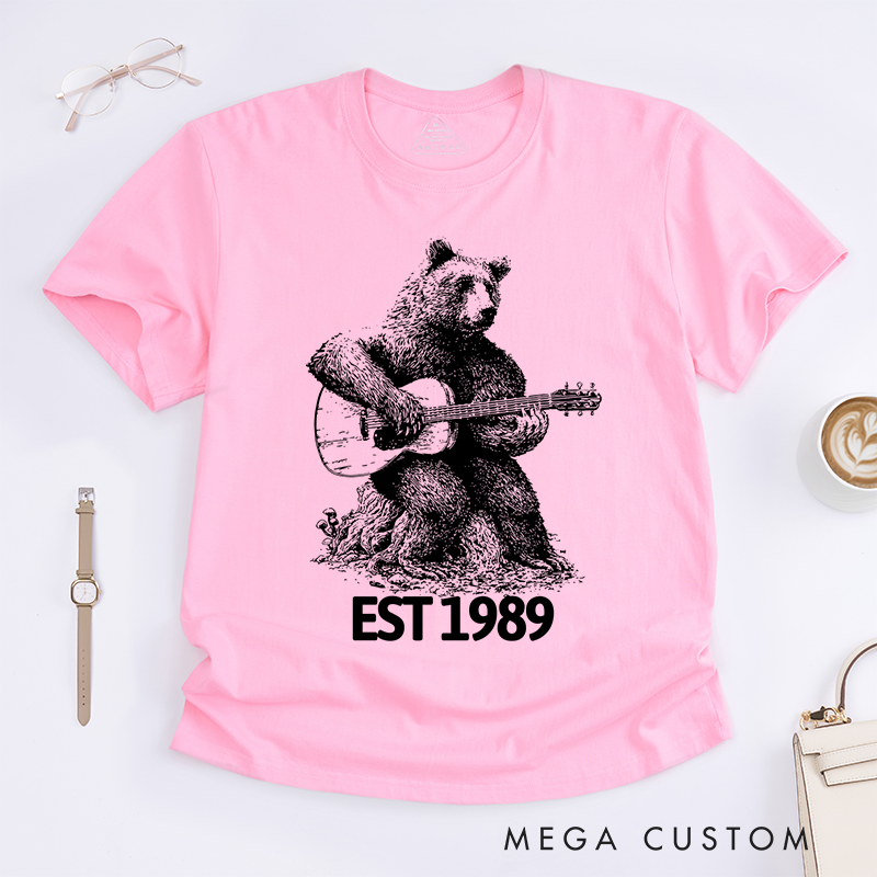 Personalized Classic T-Shirts Bear Playing Guitar Shirt Bear and Music Gift for Guitar Player Tee