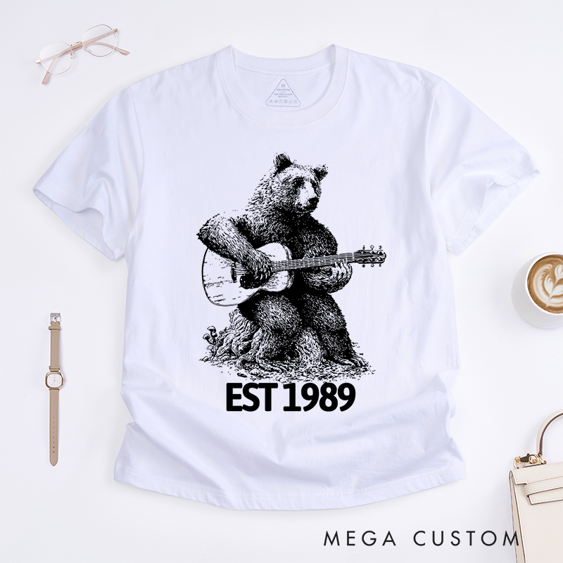 Personalized Classic T-Shirts Bear Playing Guitar Shirt Bear and Music Gift for Guitar Player Tee