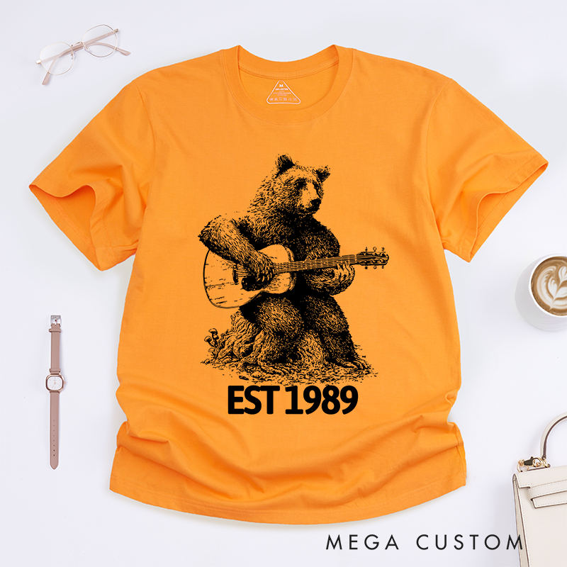Personalized Classic T-Shirts Bear Playing Guitar Shirt Bear and Music Gift for Guitar Player Tee