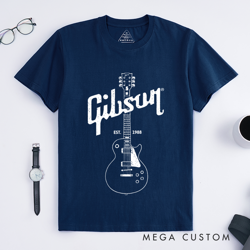 Personalized Date Classic T-Shirts Black Guitar Printed Tee