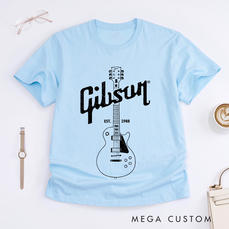 Personalized Date Classic T-Shirts Black Guitar Printed Tee