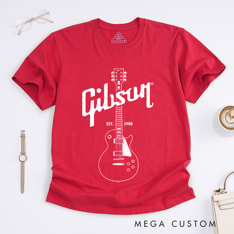 Personalized Date Classic T-Shirts Black Guitar Printed Tee