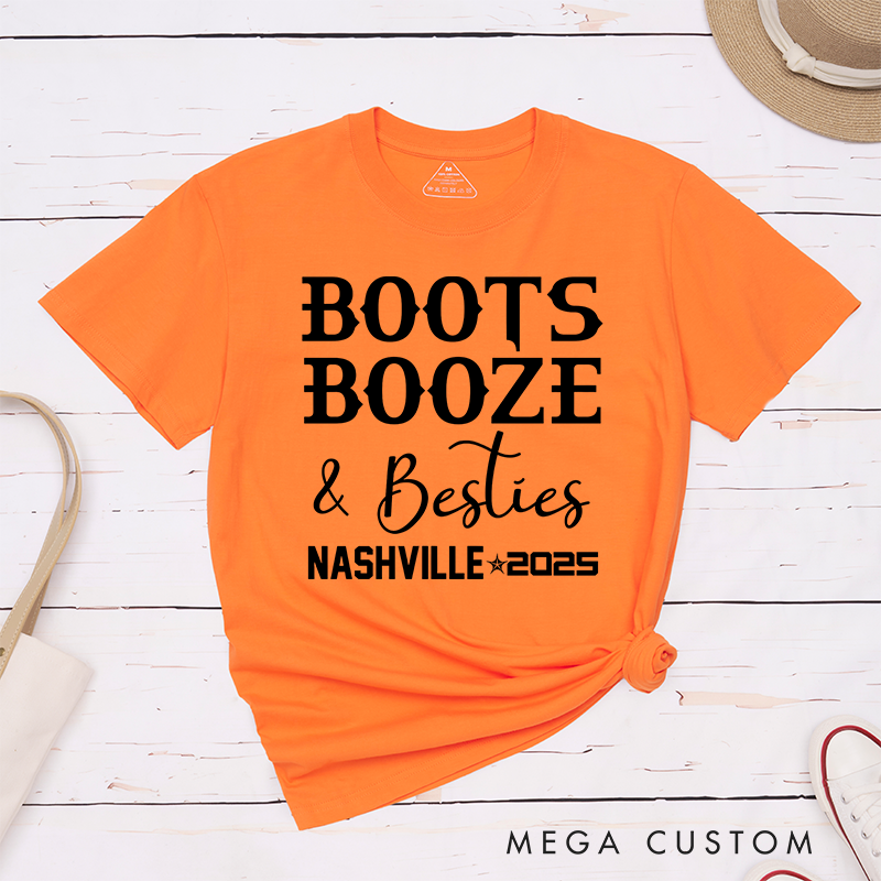 Personalized Classic T-Shirts Boots Booze & Besties and Nashville Trip Graphic Tee Perfect for Friends and Adventure Enthusiasts T-Shirt