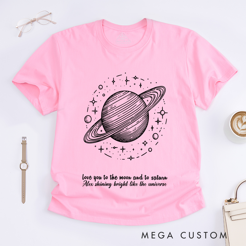 Personalized Classic T-Shirts Galactic Shimmer Tee Celestial Planetary Design with Pink Cosmic Vibes Tee