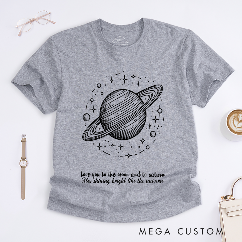 Personalized Classic T-Shirts Galactic Shimmer Tee Celestial Planetary Design with Pink Cosmic Vibes Tee
