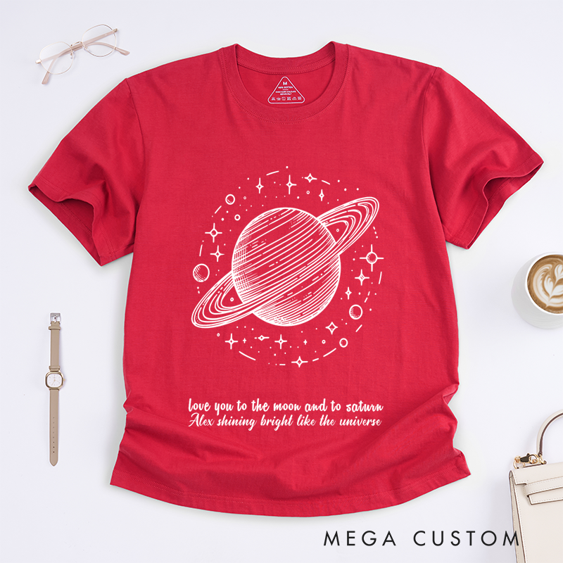 Personalized Classic T-Shirts Galactic Shimmer Tee Celestial Planetary Design with Pink Cosmic Vibes Tee