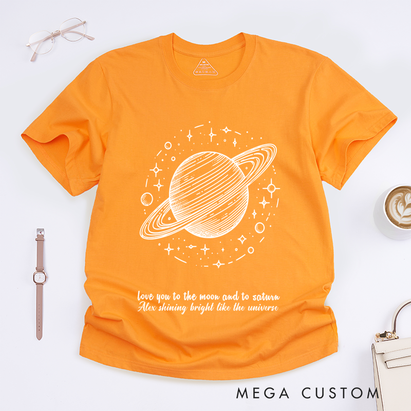 Personalized Classic T-Shirts Galactic Shimmer Tee Celestial Planetary Design with Pink Cosmic Vibes Tee