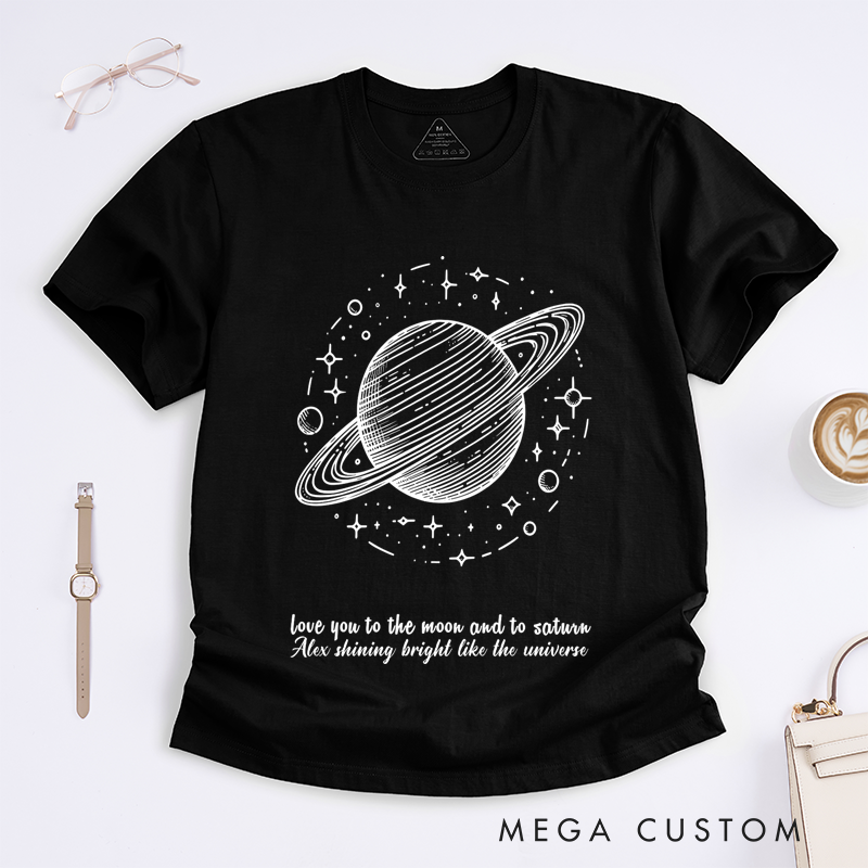 Personalized Classic T-Shirts Galactic Shimmer Tee Celestial Planetary Design with Pink Cosmic Vibes Tee