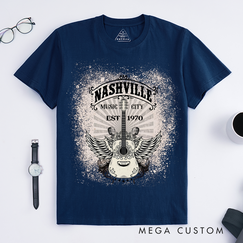 Personalized Classic T-Shirts Nashville Music City and Vintage Guitar and Wings Tee and Country Music Perfect for Music Lovers T-Shirt