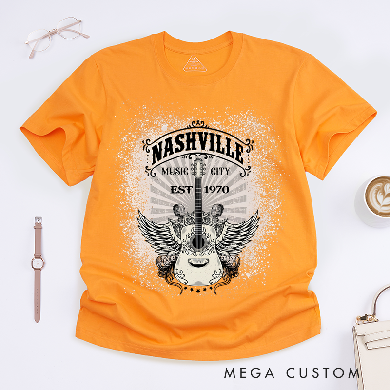 Personalized Classic T-Shirts Nashville Music City and Vintage Guitar and Wings Tee and Country Music Perfect for Music Lovers T-Shirt