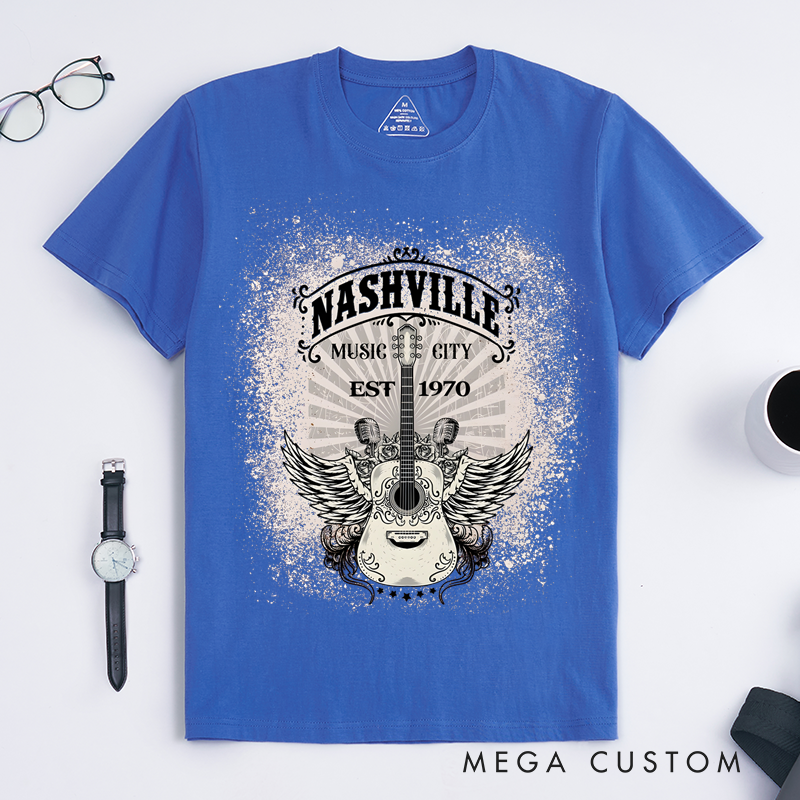 Personalized Classic T-Shirts Nashville Music City and Vintage Guitar and Wings Tee and Country Music Perfect for Music Lovers T-Shirt