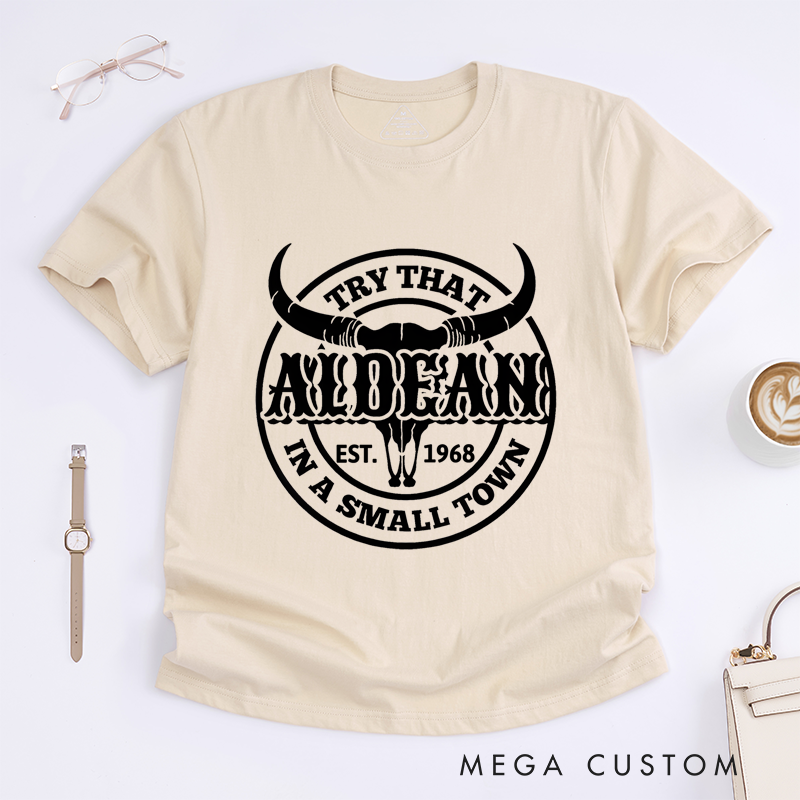 Personalized Classic T-Shirts Rustic Western Bull Skull and Small Town Country Life Graphic Tee Perfect Gift for Country Music Fans