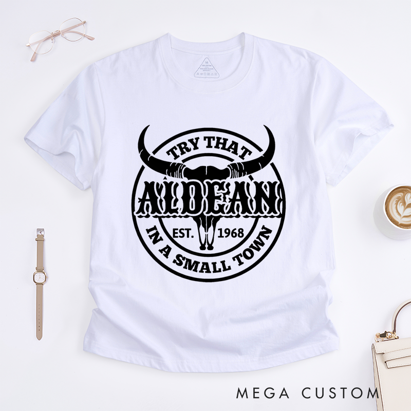 Personalized Classic T-Shirts Rustic Western Bull Skull and Small Town Country Life Graphic Tee Perfect Gift for Country Music Fans