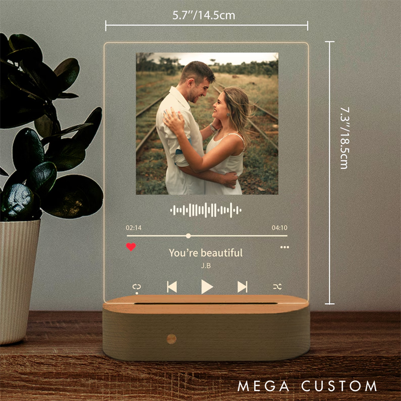 Personalized Music LED Night Light and Minimalist Home Decor and Music Photo Plaque Engagement Gift and Personalized Valentines Gifts