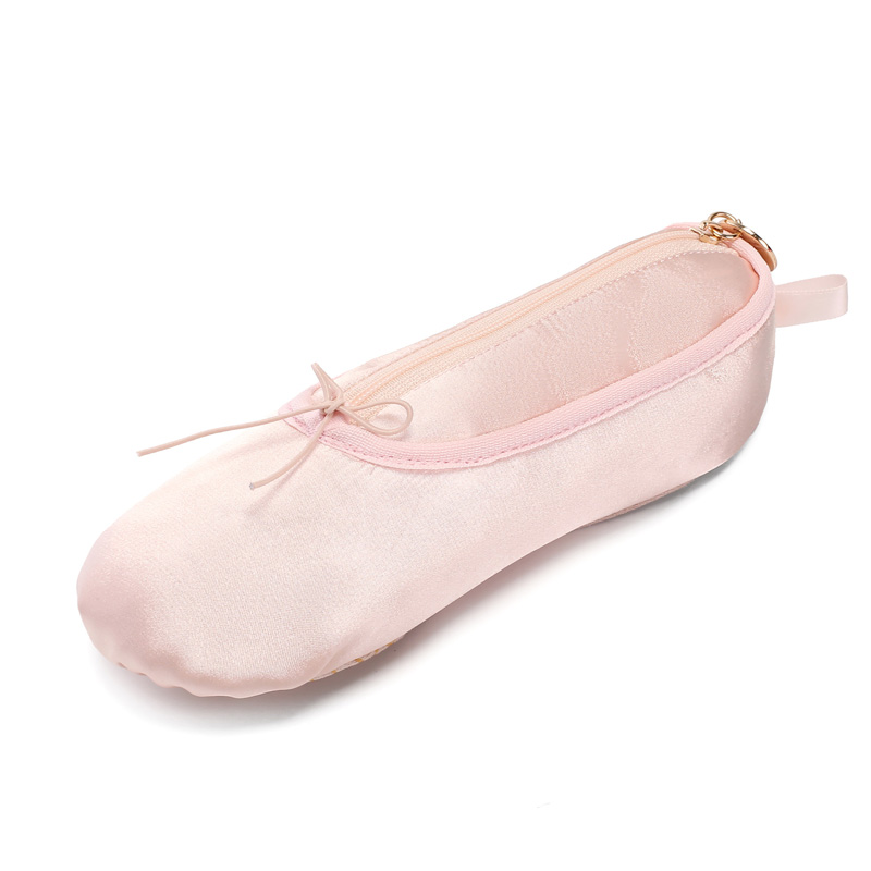 Personalized Ballet Themed Satin Pointe Shoe Design Zipper Pencil Case Makeup Pouch Stationery Bag