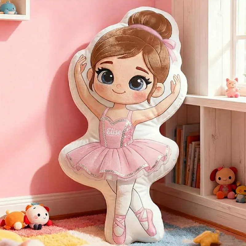Personalized Cute Pink Ballerina Girl Kids Room Nursery Dance Lover Birthday Gift 3D Print Pillow