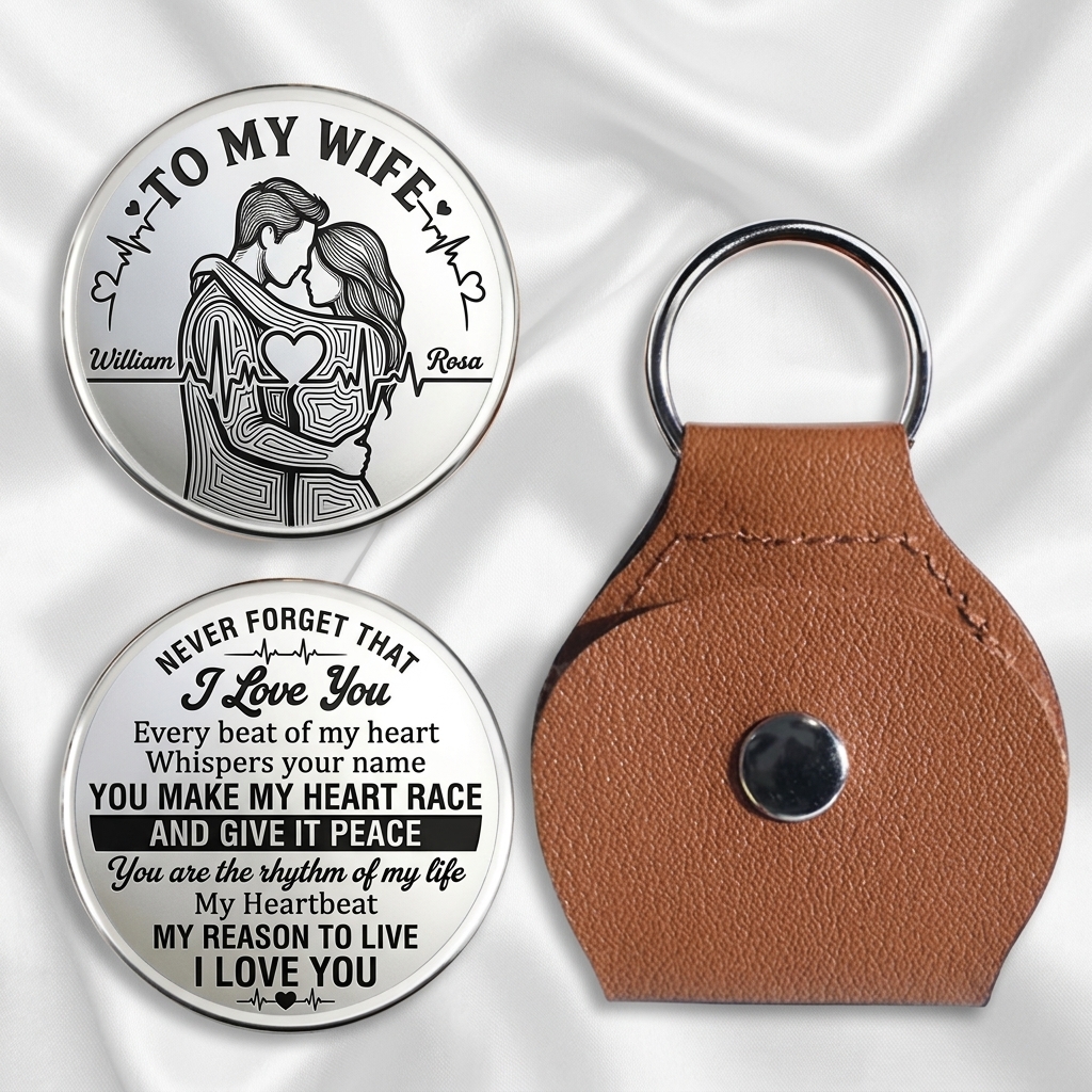 Personalized Never Forget That I Love You Pocket Hug for Wife Couple Love Heartbeat Design Pocket Hug for Wife Anniversary Gift for Wife Custom Pocket Hug with Name Couple Gift