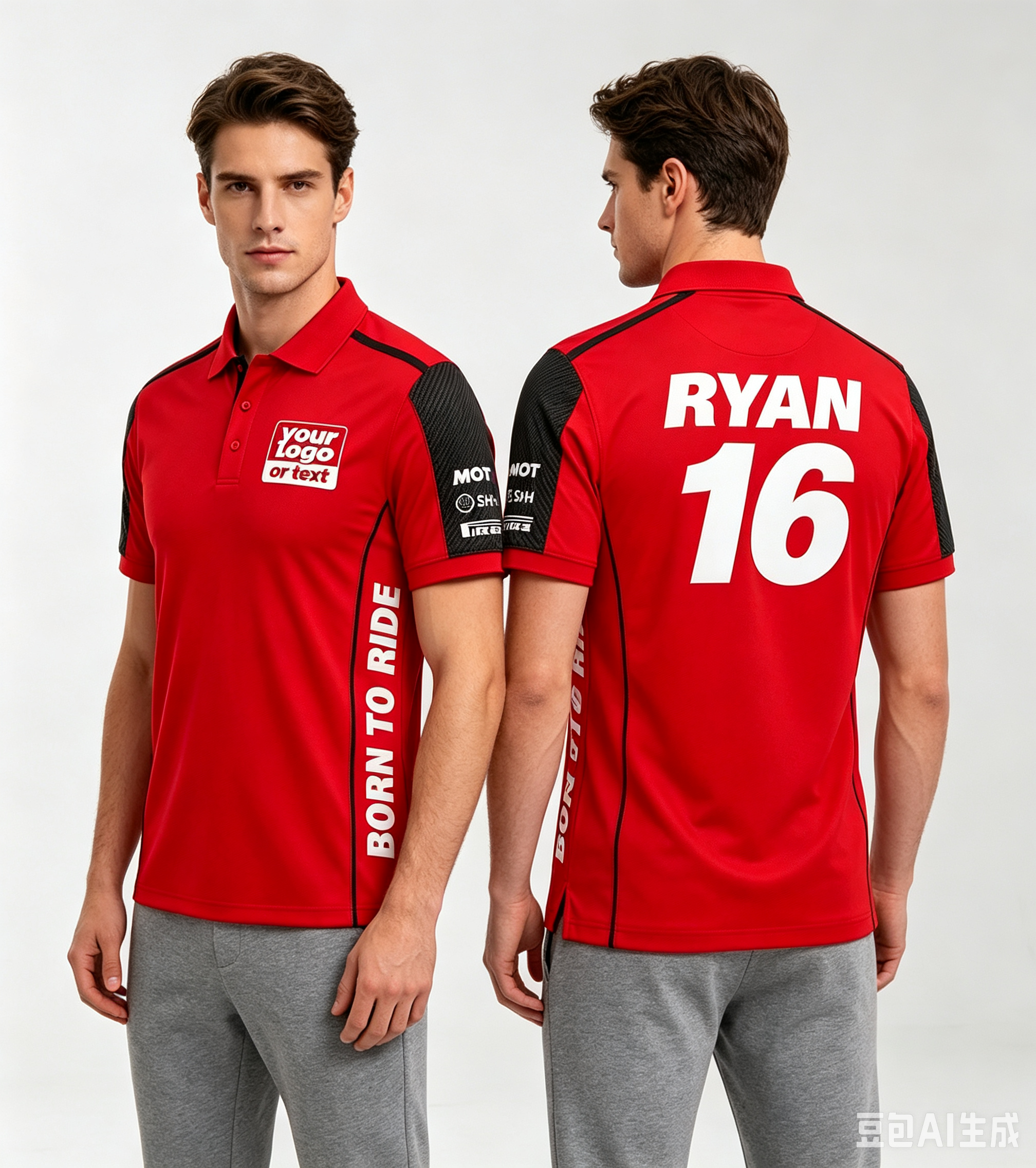Personalized Double Sided Red Carbon Fiber Racing Polo Shirt Motorsport Team Pit Crew Performance Polo