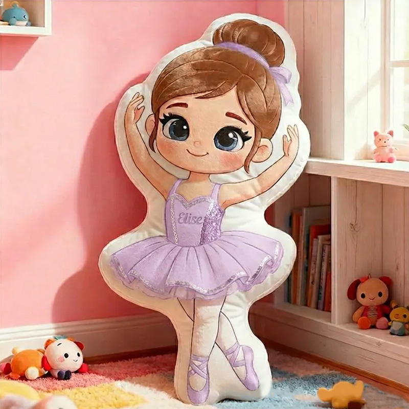 Personalized Cute Pink Ballerina Girl Kids Room Nursery Dance Lover Birthday Gift 3D Print Pillow