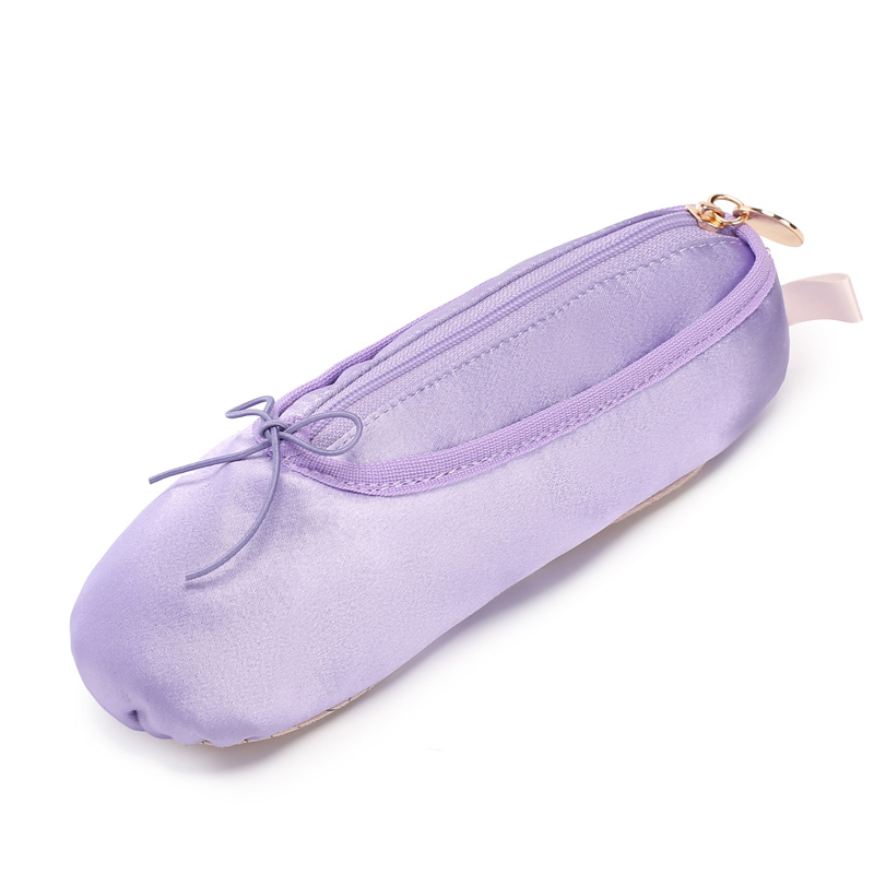 Personalized Ballet Themed Satin Pointe Shoe Design Zipper Pencil Case Makeup Pouch Stationery Bag
