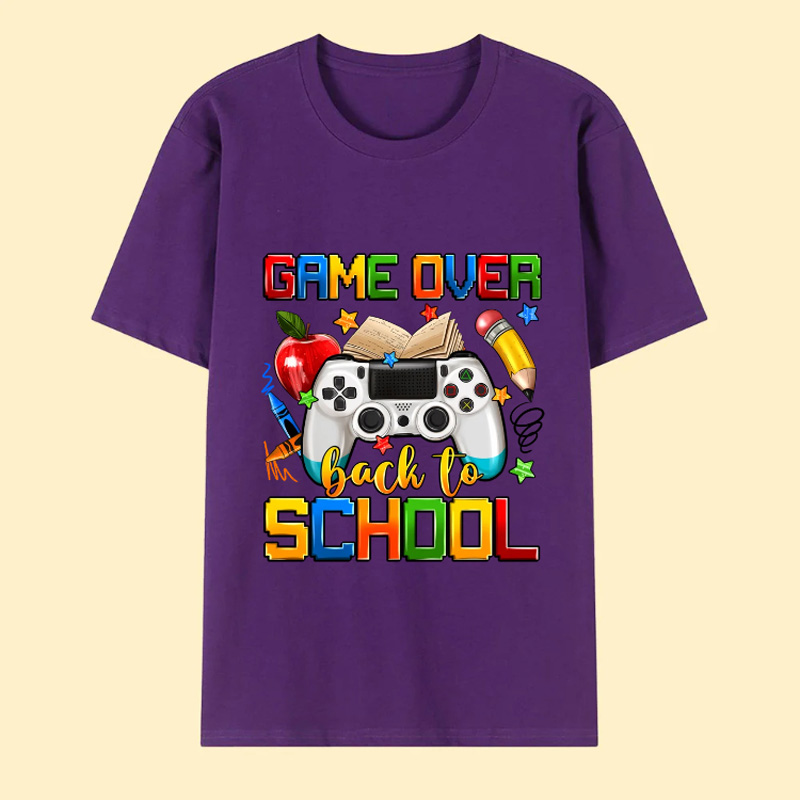 Personalized Multi-color Game Over Back To School 100 Cotton Kid T-shirt with Name School Season Gift for Girls Boys Geek Lover