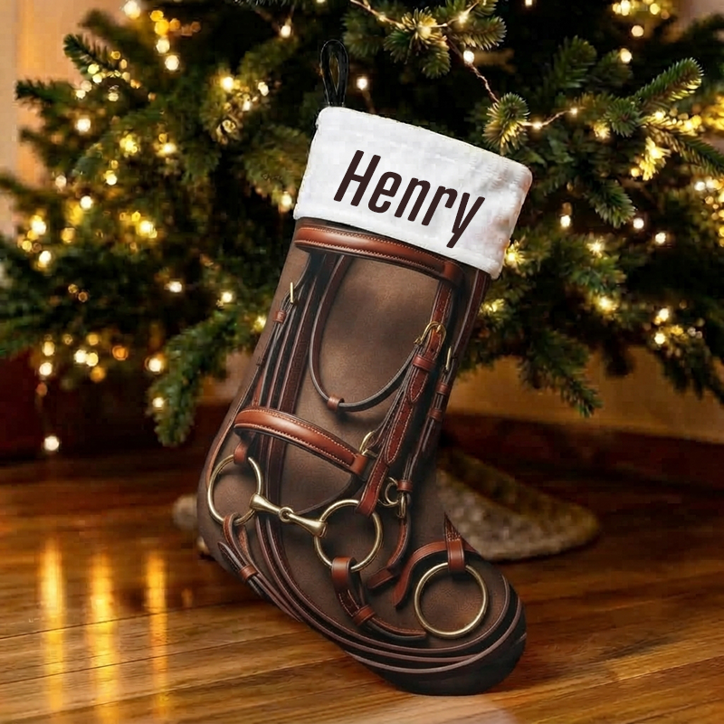 Personalized Horse Tack Bridle Christmas Stocking | Equestrian Rider Gift, Western Farm Xmas Decor