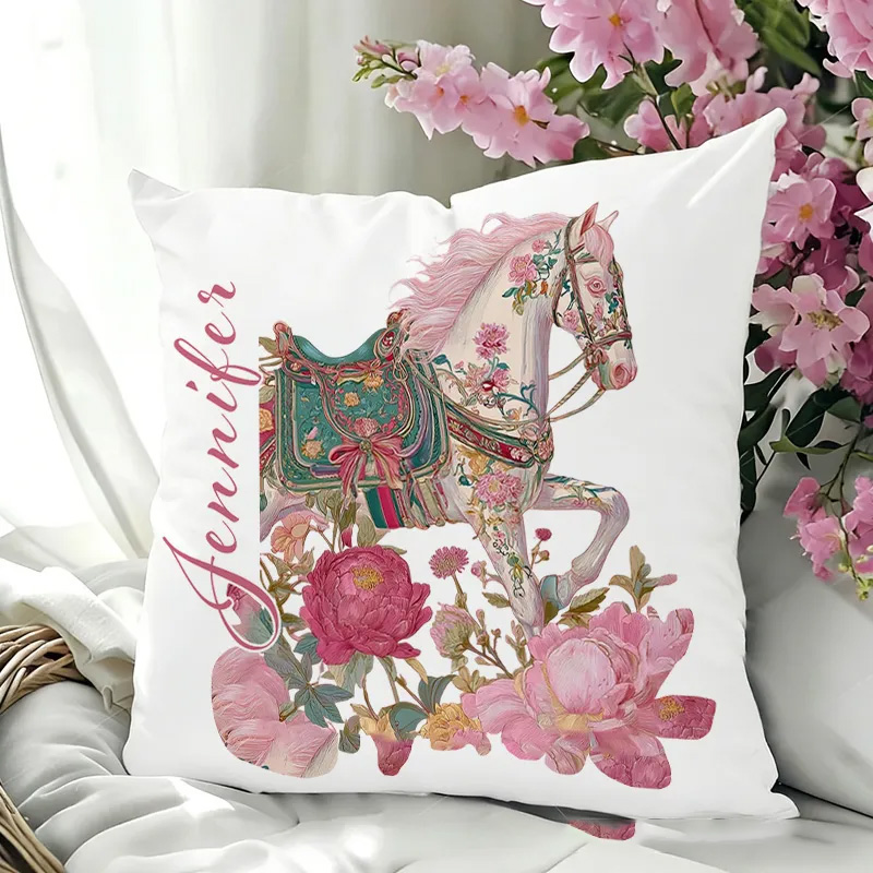 Personalized Horse Face Photo Throw Pillow Cover with Name Home Decor Birthday Anniversary Gift for Horse Owner Lover Riding Lovers Equestrian Lovers