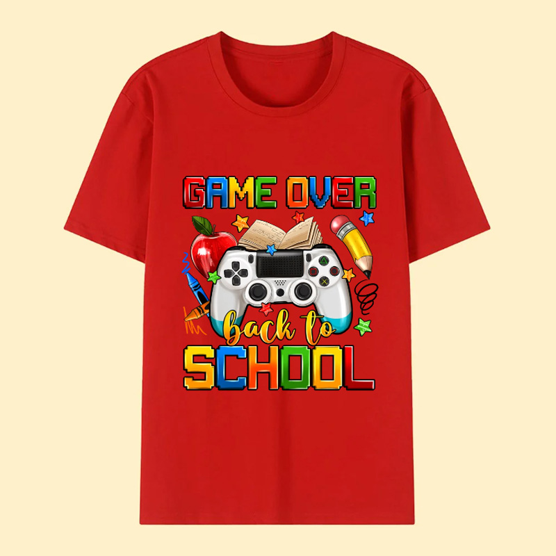 Personalized Multi-color Game Over Back To School 100 Cotton Kid T-shirt with Name School Season Gift for Girls Boys Geek Lover