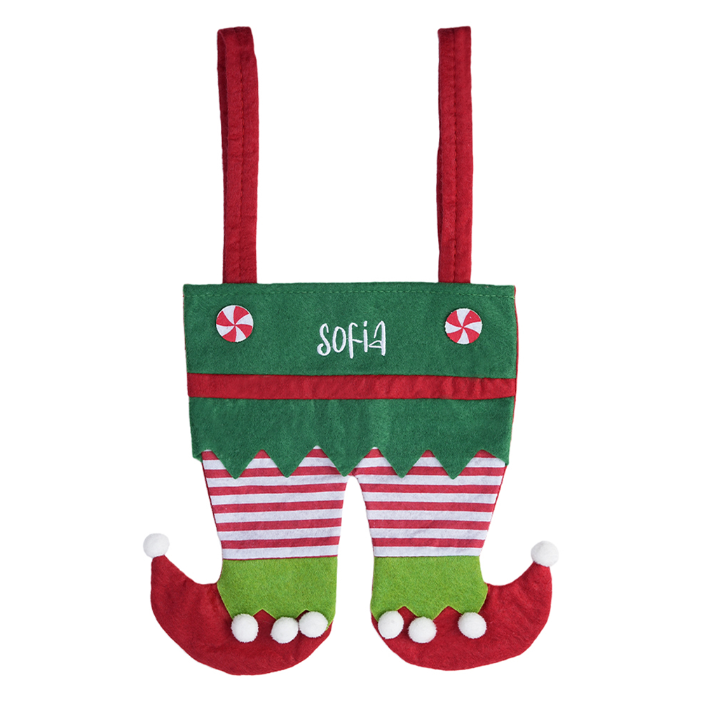 Personalized Name Embroidered Elf Christmas Stocking Festival Fireplace Christmas Tree Hanging Ornament Home Decor Christmas Gift for Family and Kids